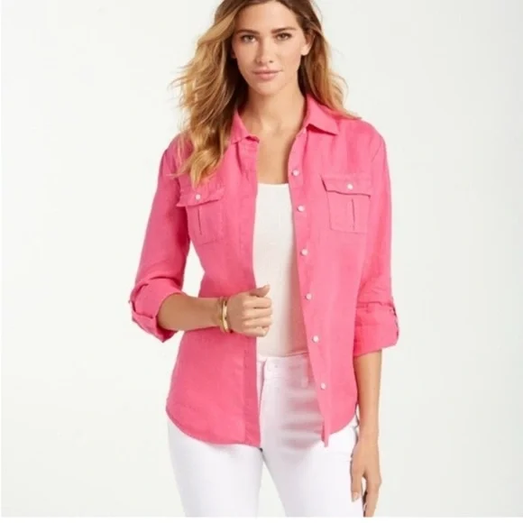 Tommy Bahama Women’s Two Palms Linen Shirt- in blue - Picture 4 of 16